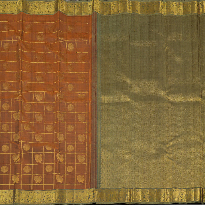 Hayagrivas Burnt Orange Handloom Kanjivaram Silk Saree with Beige Border KBE190D4-1