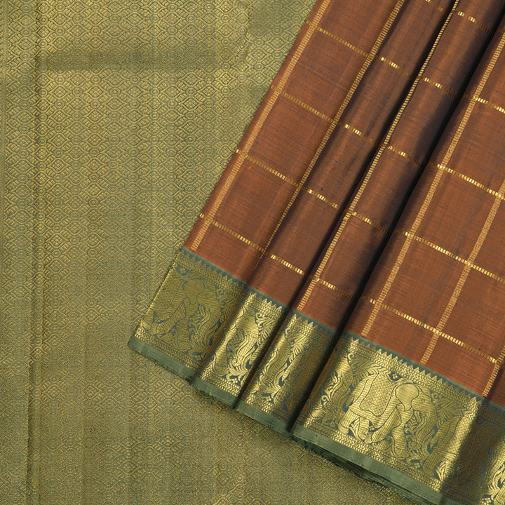 Hayagrivas Burnt Orange Handloom Kanjivaram Silk Saree with Beige Border KBE190D4-1