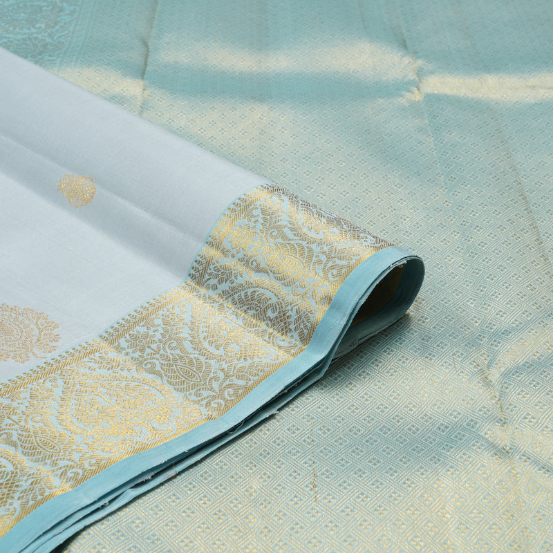 Hayagrivas Silver Grey Handloom Kanjivaram Silk Saree with Light Sky Blue Border KBE190D5-1
