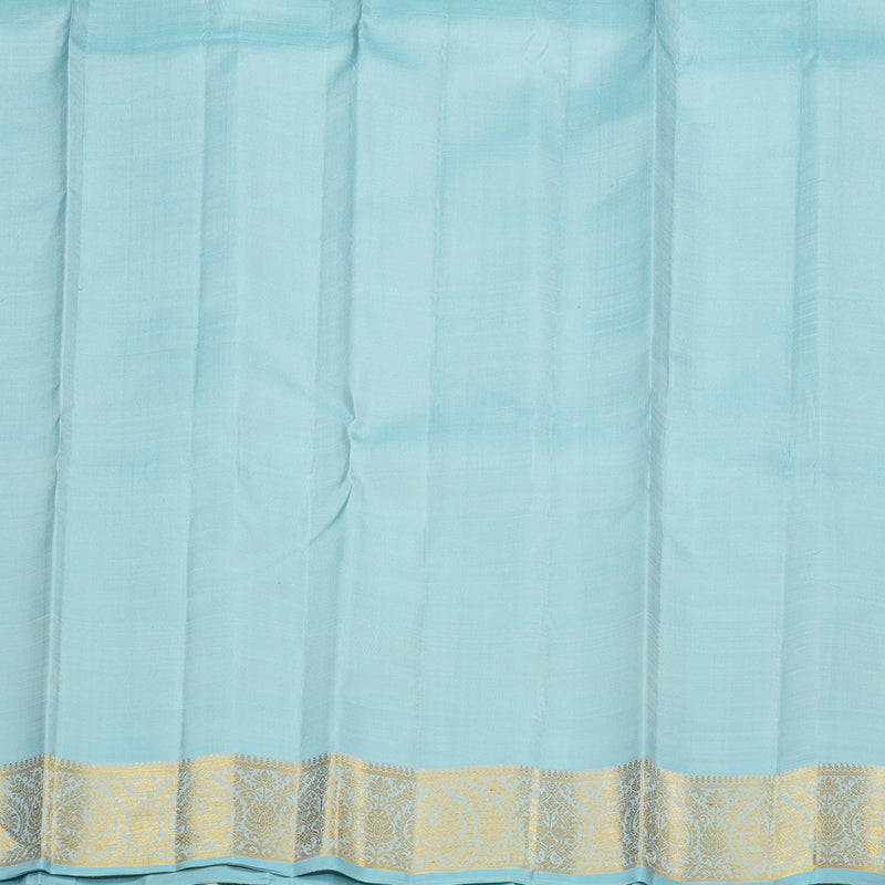 Hayagrivas Silver Grey Handloom Kanjivaram Silk Saree with Light Sky Blue Border KBE190D5-1