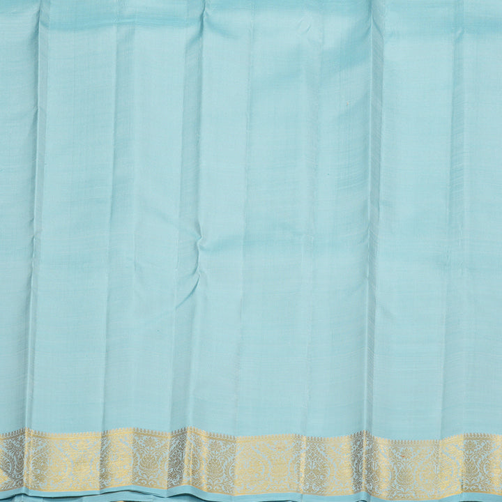 Hayagrivas Silver Grey Handloom Kanjivaram Silk Saree with Light Sky Blue Border KBE190D5-1