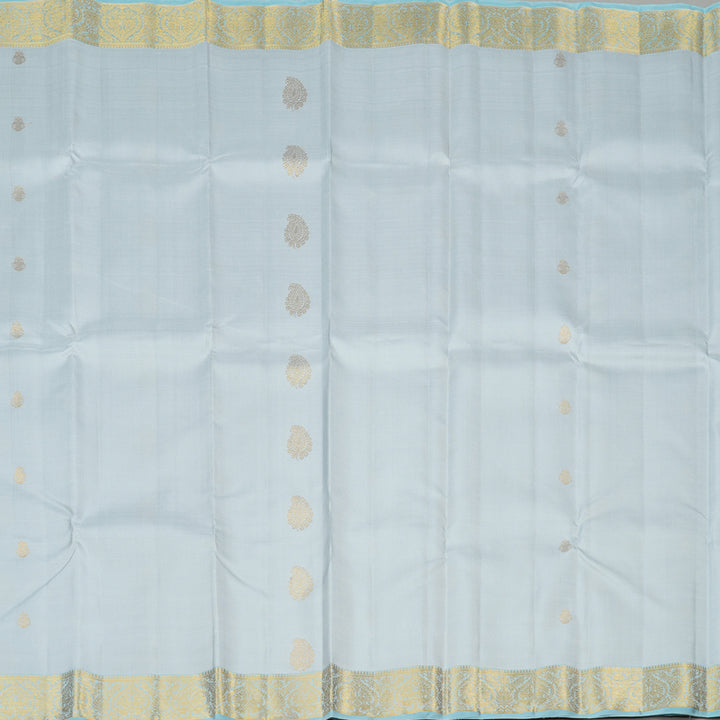 Hayagrivas Silver Grey Handloom Kanjivaram Silk Saree with Light Sky Blue Border KBE190D5-1