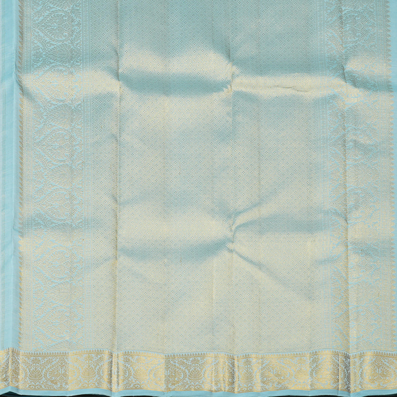 Hayagrivas Silver Grey Handloom Kanjivaram Silk Saree with Light Sky Blue Border KBE190D5-1