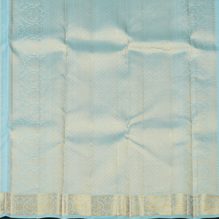 Hayagrivas Silver Grey Handloom Kanjivaram Silk Saree with Light Sky Blue Border KBE190D5-1