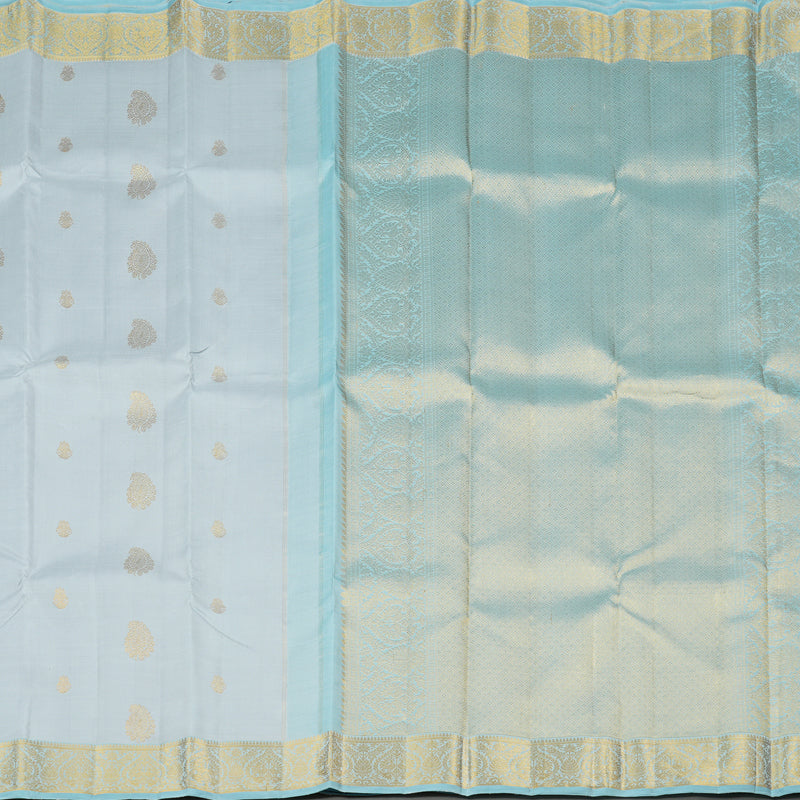 Hayagrivas Silver Grey Handloom Kanjivaram Silk Saree with Light Sky Blue Border KBE190D5-1