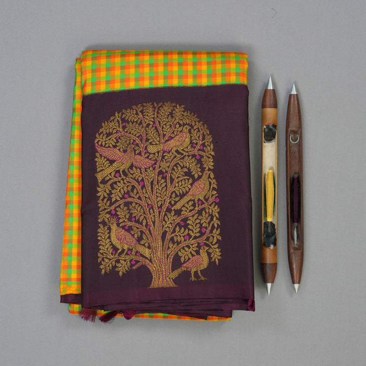 Hayagrivas Handloom Multicolour Checks Kanjivaram Silk Saree with Nagapazham Border KBE1910L6-1