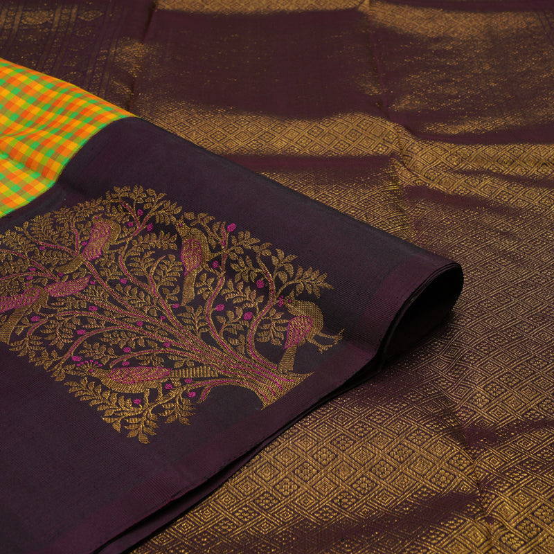 Hayagrivas Handloom Multicolour Checks Kanjivaram Silk Saree with Nagapazham Border KBE1910L6-1