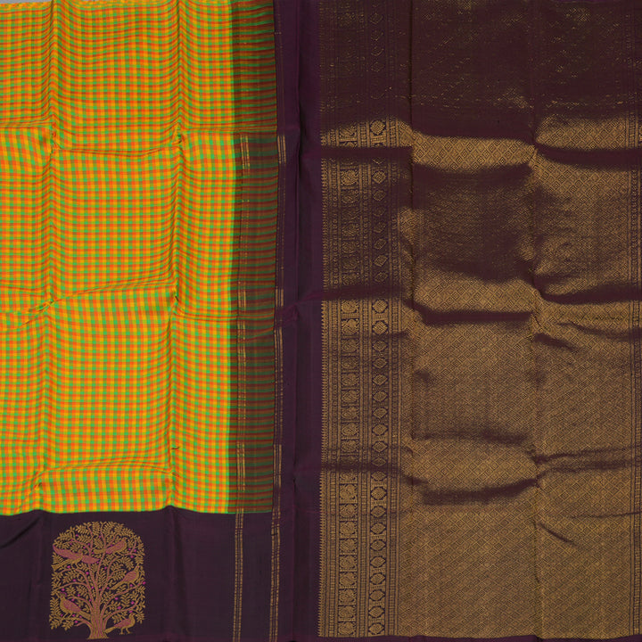 Hayagrivas Handloom Multicolour Checks Kanjivaram Silk Saree with Nagapazham Border KBE1910L6-1