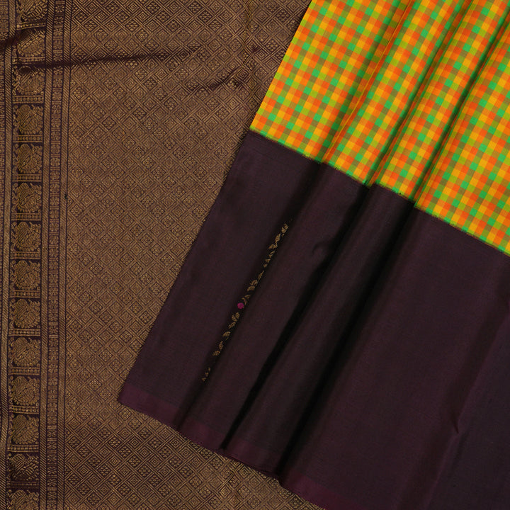 Hayagrivas Handloom Multicolour Checks Kanjivaram Silk Saree with Nagapazham Border KBE1910L6-1