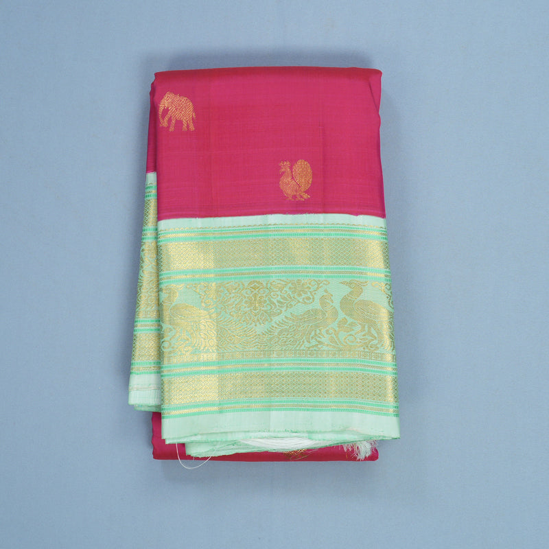 Hayagrivas Handloom Pink Kanjivaram Silk Saree with Pista Green Border KBE1910L7-1