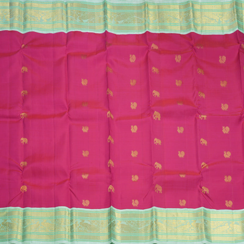 Hayagrivas Handloom Pink Kanjivaram Silk Saree with Pista Green Border KBE1910L7-1
