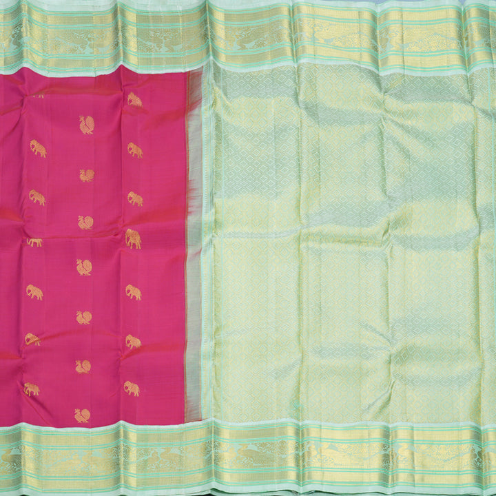 Hayagrivas Handloom Pink Kanjivaram Silk Saree with Pista Green Border KBE1910L7-1