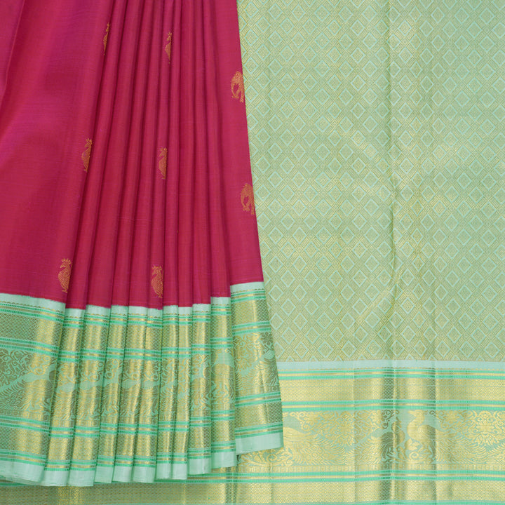 Hayagrivas Handloom Pink Kanjivaram Silk Saree with Pista Green Border KBE1910L7-1