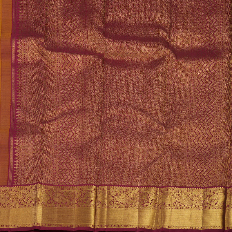 Hayagrivas Handloom Yellow Kanjivaram Silk Saree with Maroon Border KBE1911L14-1