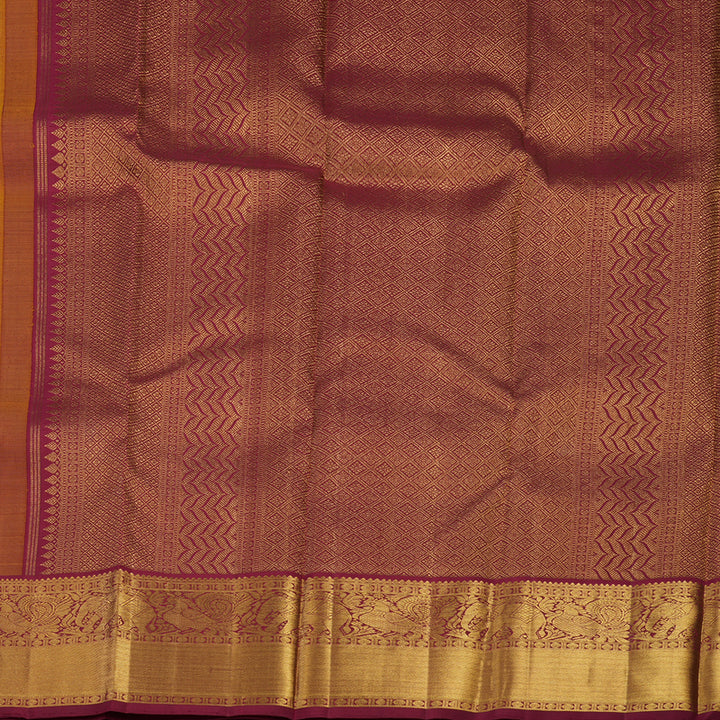 Hayagrivas Handloom Yellow Kanjivaram Silk Saree with Maroon Border KBE1911L14-1