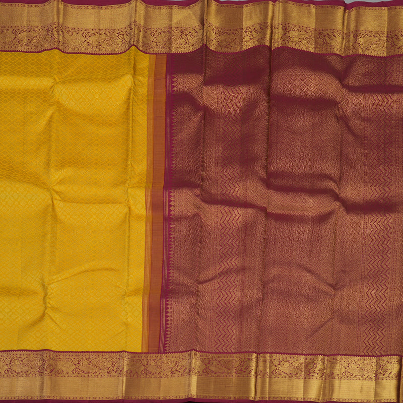 Hayagrivas Handloom Yellow Kanjivaram Silk Saree with Maroon Border KBE1911L14-1