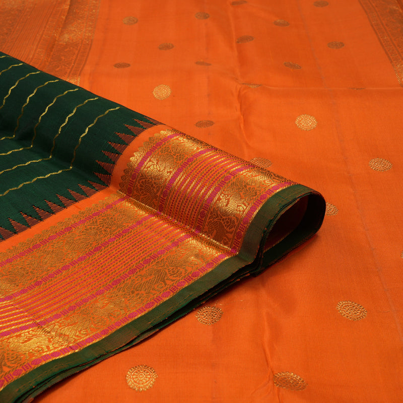 Hayagrivas Handloom Bottle Green Kanjivaram Silk Saree with Orange Border KBE1911L19-1