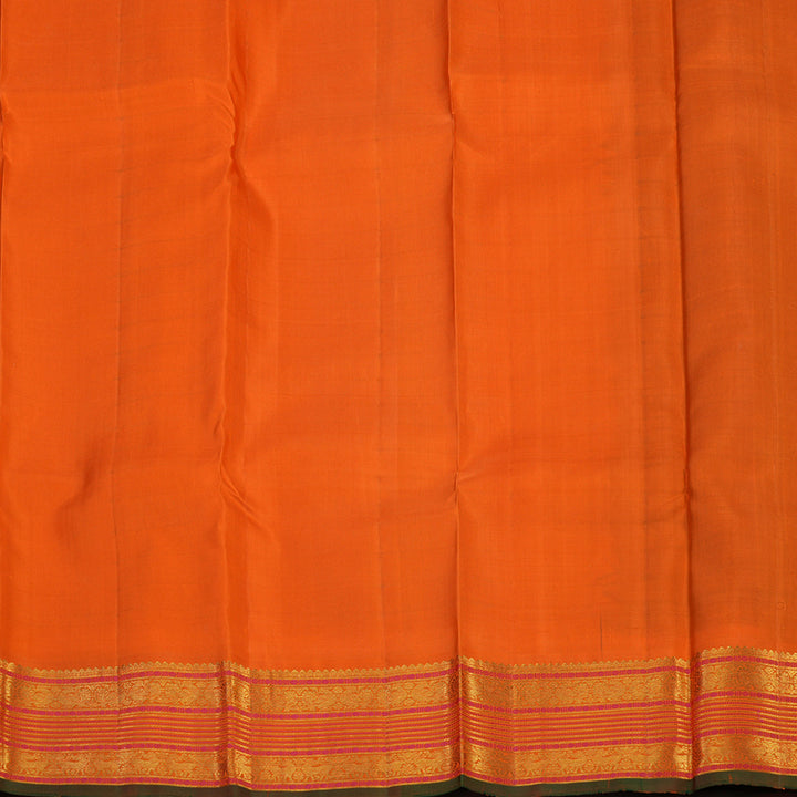 Hayagrivas Handloom Bottle Green Kanjivaram Silk Saree with Orange Border KBE1911L19-1