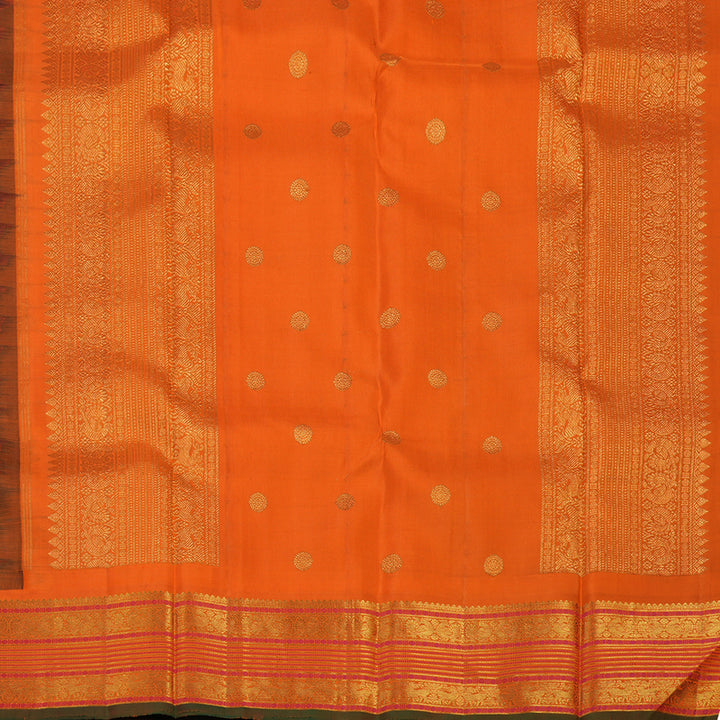 Hayagrivas Handloom Bottle Green Kanjivaram Silk Saree with Orange Border KBE1911L19-1