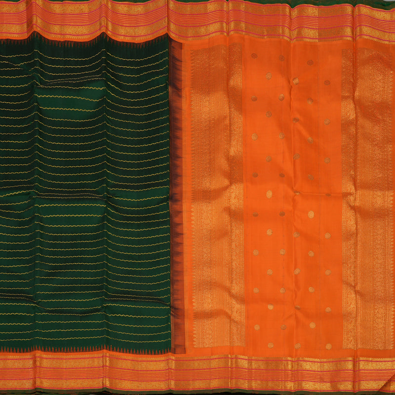 Hayagrivas Handloom Bottle Green Kanjivaram Silk Saree with Orange Border KBE1911L19-1