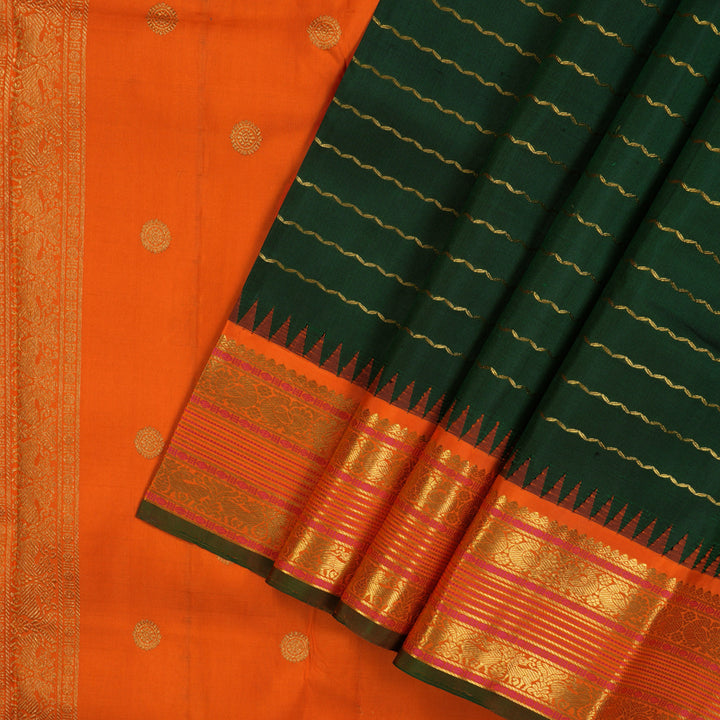 Hayagrivas Handloom Bottle Green Kanjivaram Silk Saree with Orange Border KBE1911L19-1