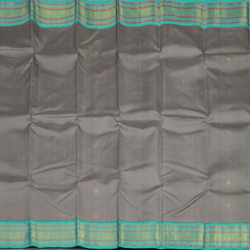 Hayagrivas Handloom Elephant Grey Kanjivaram Silk Saree with Sea Green border KBE1911L4-1