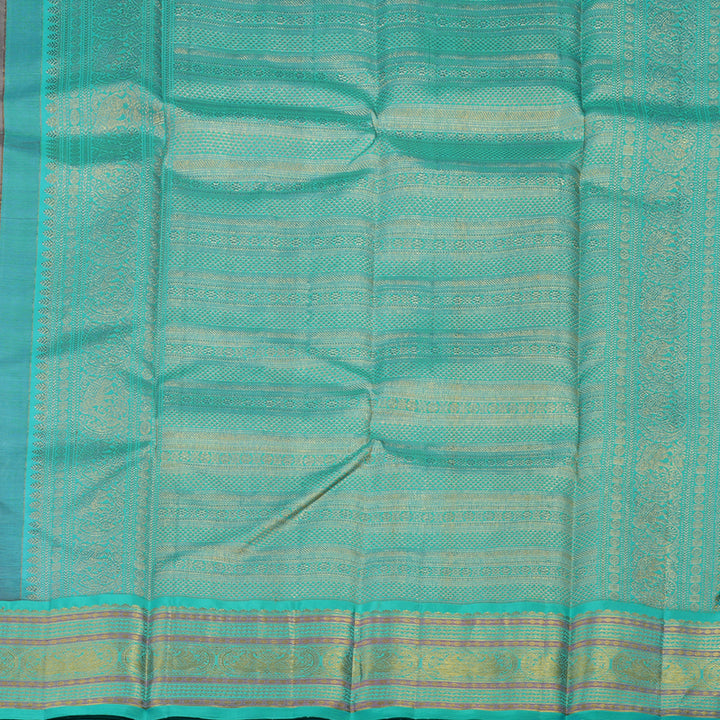 Hayagrivas Handloom Elephant Grey Kanjivaram Silk Saree with Sea Green border KBE1911L4-1
