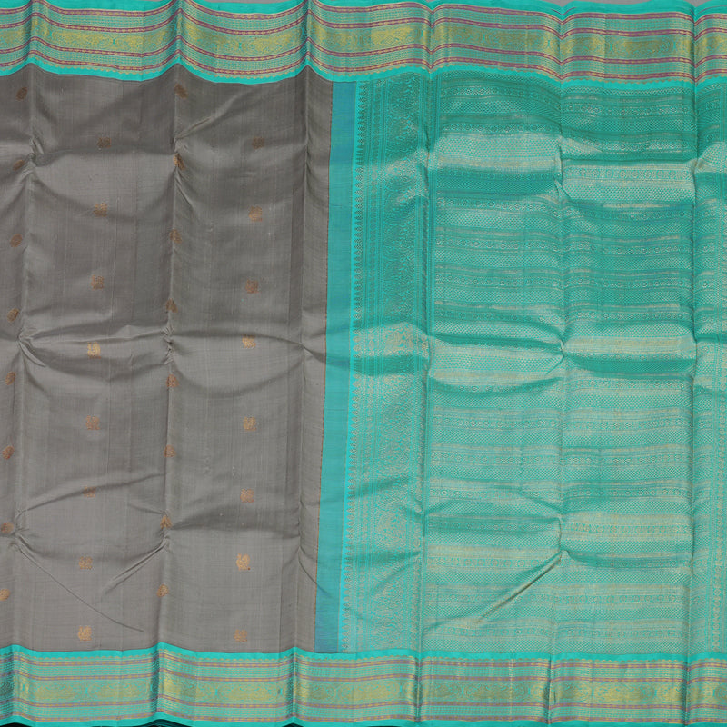 Hayagrivas Handloom Elephant Grey Kanjivaram Silk Saree with Sea Green border KBE1911L4-1