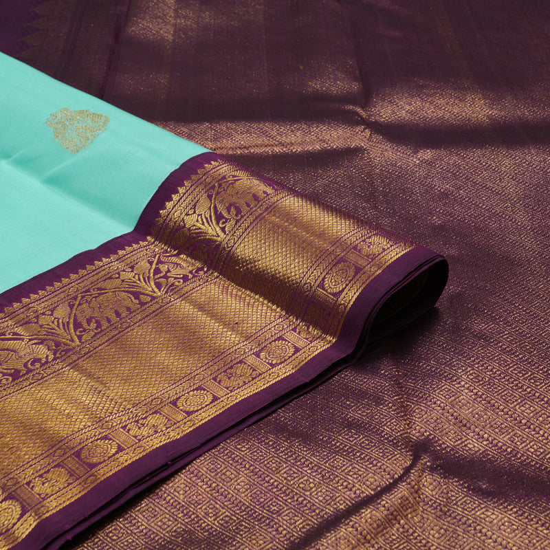 Hayagrivas Handloom Bright Teal Kanjivaram Silk Saree with Purple border KBE1911L7-3