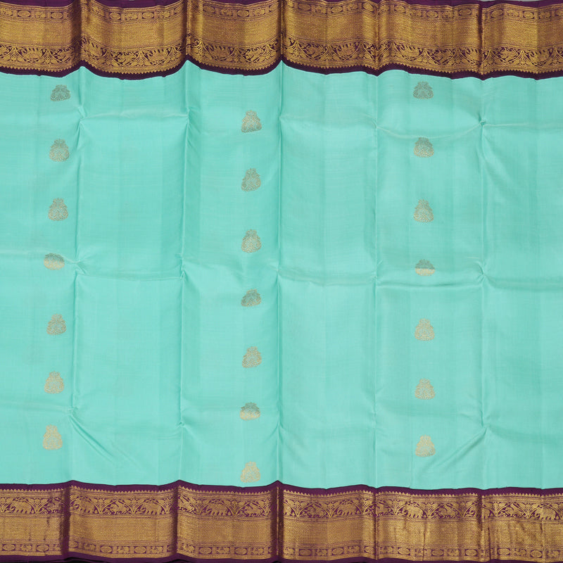 Hayagrivas Handloom Bright Teal Kanjivaram Silk Saree with Purple border KBE1911L7-3