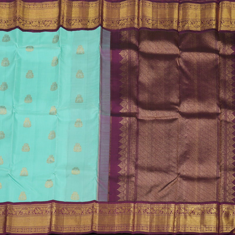 Hayagrivas Handloom Bright Teal Kanjivaram Silk Saree with Purple border KBE1911L7-3