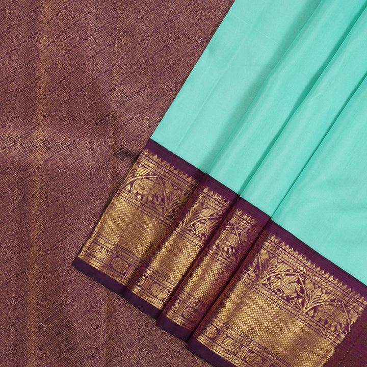 Hayagrivas Handloom Bright Teal Kanjivaram Silk Saree with Purple border KBE1911L7-3