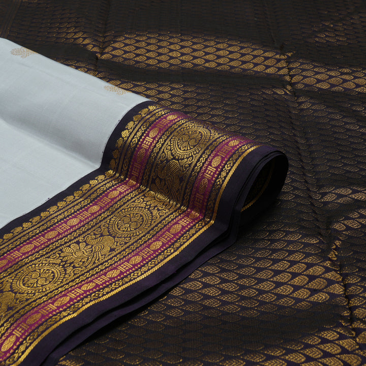 Hayagrivas Handloom Light Grey Kanjivaram Silk Saree with Nagapazham KBE1911L8-1