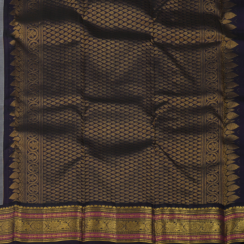 Hayagrivas Handloom Light Grey Kanjivaram Silk Saree with Nagapazham KBE1911L8-1