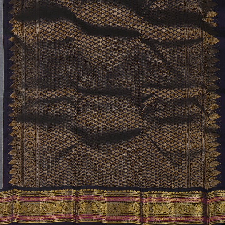 Hayagrivas Handloom Light Grey Kanjivaram Silk Saree with Nagapazham KBE1911L8-1