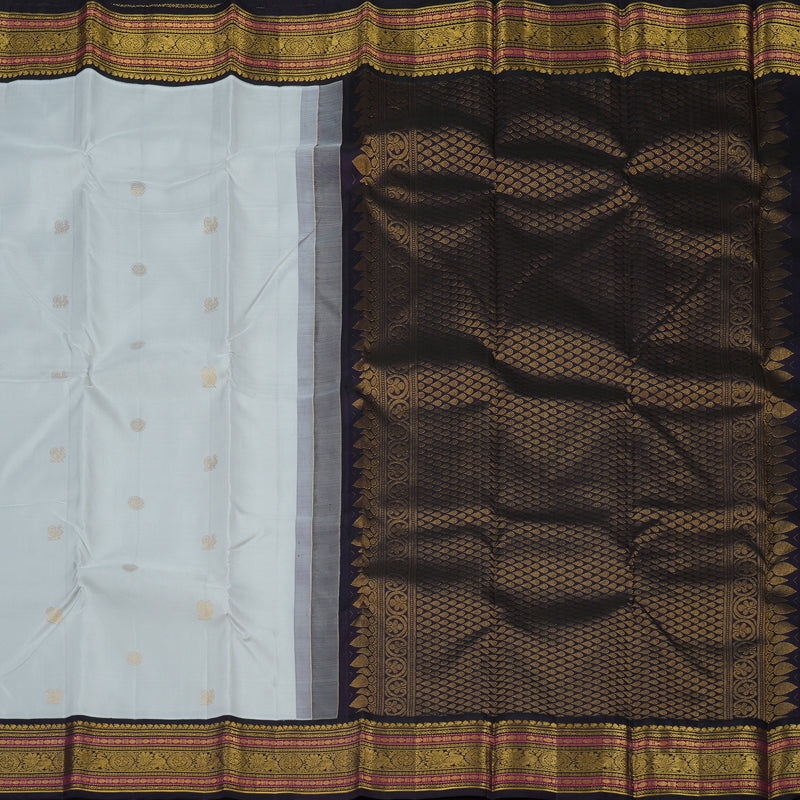 Hayagrivas Handloom Light Grey Kanjivaram Silk Saree with Nagapazham KBE1911L8-1