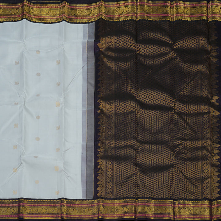 Hayagrivas Handloom Light Grey Kanjivaram Silk Saree with Nagapazham KBE1911L8-1