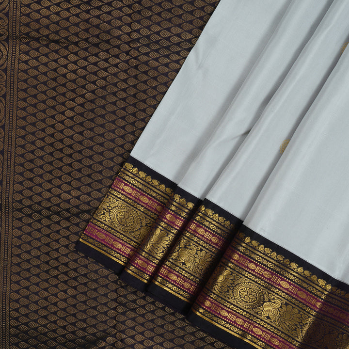 Hayagrivas Handloom Light Grey Kanjivaram Silk Saree with Nagapazham KBE1911L8-1