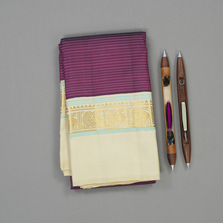 Hayagrivas Handloom Purple Kanjivaram Silk Saree with Ivory border KBE1911L9-4
