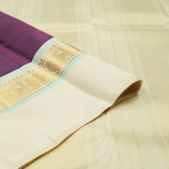 Hayagrivas Handloom Purple Kanjivaram Silk Saree with Ivory border KBE1911L9-4