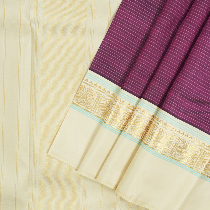 Hayagrivas Handloom Purple Kanjivaram Silk Saree with Ivory border KBE1911L9-4