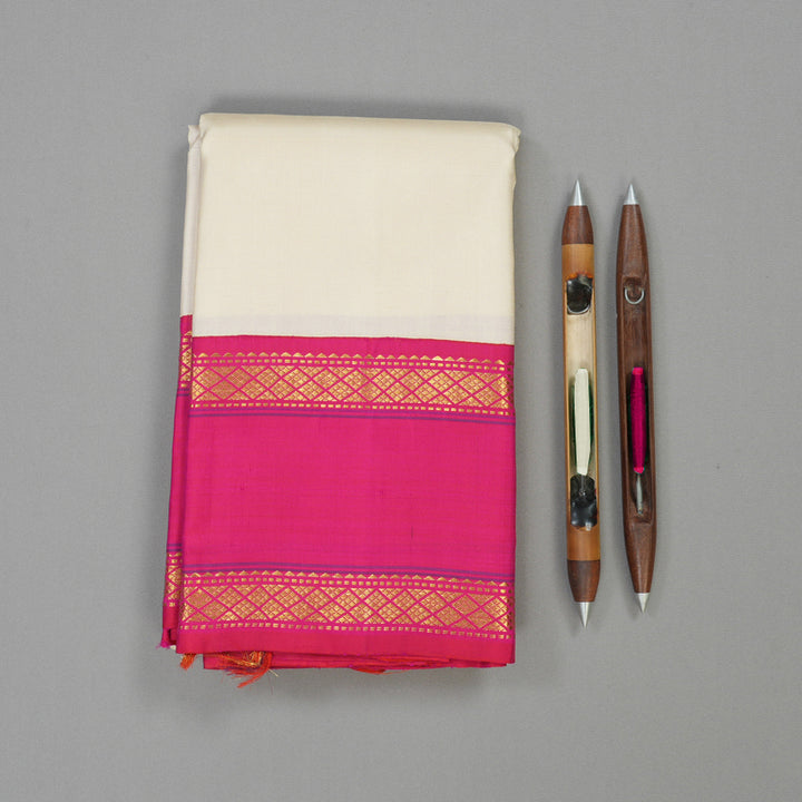 Hayagrivas Handloom Half White Kanjivaram Silk Saree with Pink border KBE1911L9-7