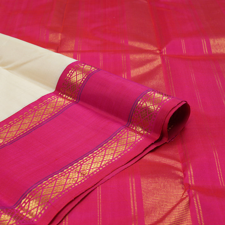 Hayagrivas Handloom Half White Kanjivaram Silk Saree with Pink border KBE1911L9-7