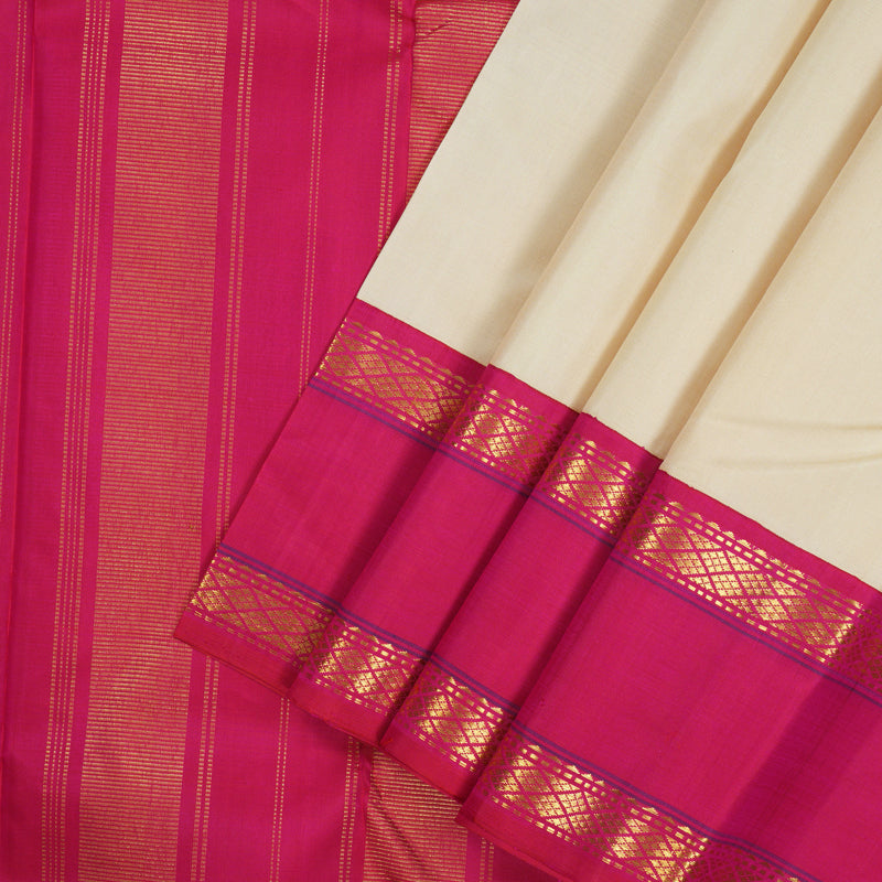 Hayagrivas Handloom Half White Kanjivaram Silk Saree with Pink border KBE1911L9-7