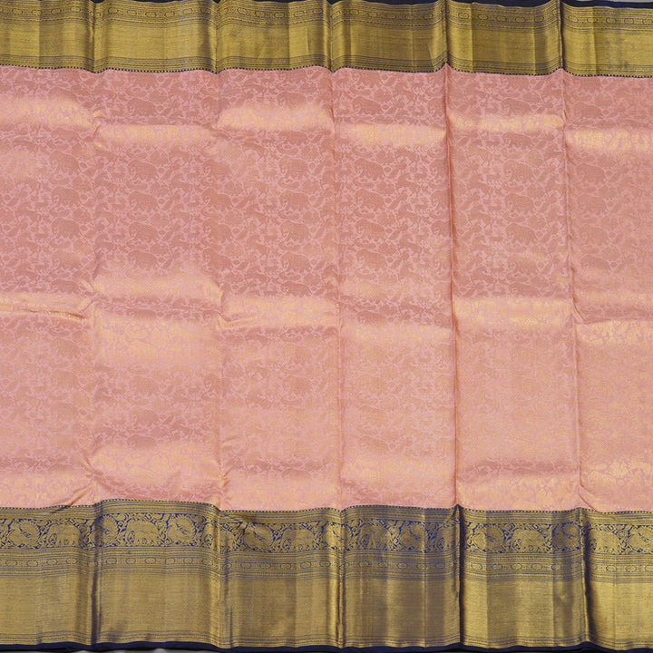 Hayagrivas Handloom Baby Pink Kanjivaram Silk Saree with Peacock Blue Border KBE1912L11-1