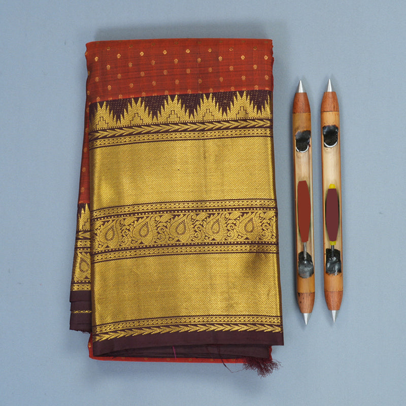 Hayagrivas Handloom Rust Orange Kanjivaram Silk Saree with Dark Brown Border KBE1913L6-2