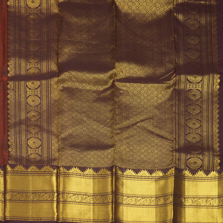Hayagrivas Handloom Rust Orange Kanjivaram Silk Saree with Dark Brown Border KBE1913L6-2