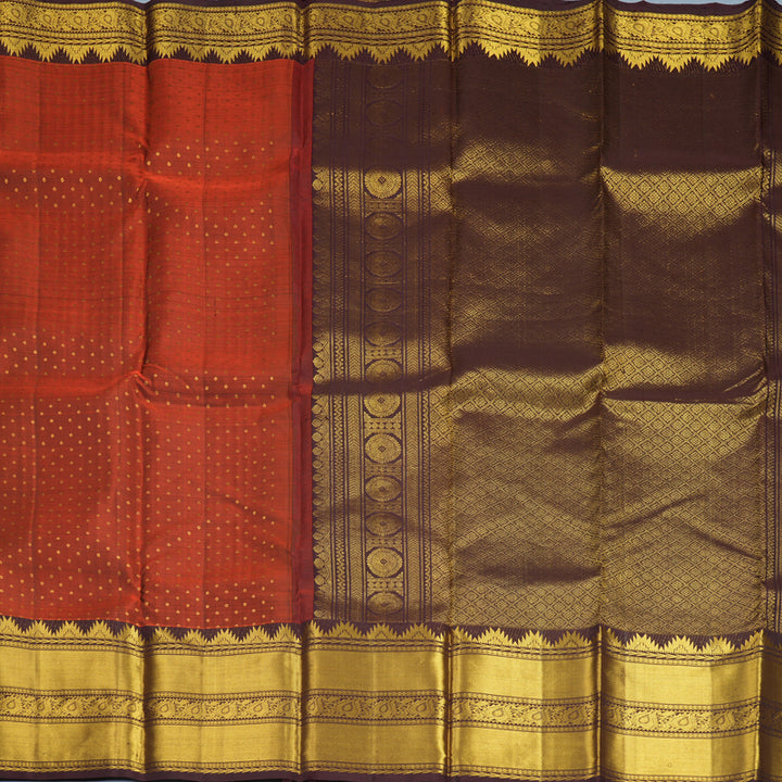 Hayagrivas Handloom Rust Orange Kanjivaram Silk Saree with Dark Brown Border KBE1913L6-2