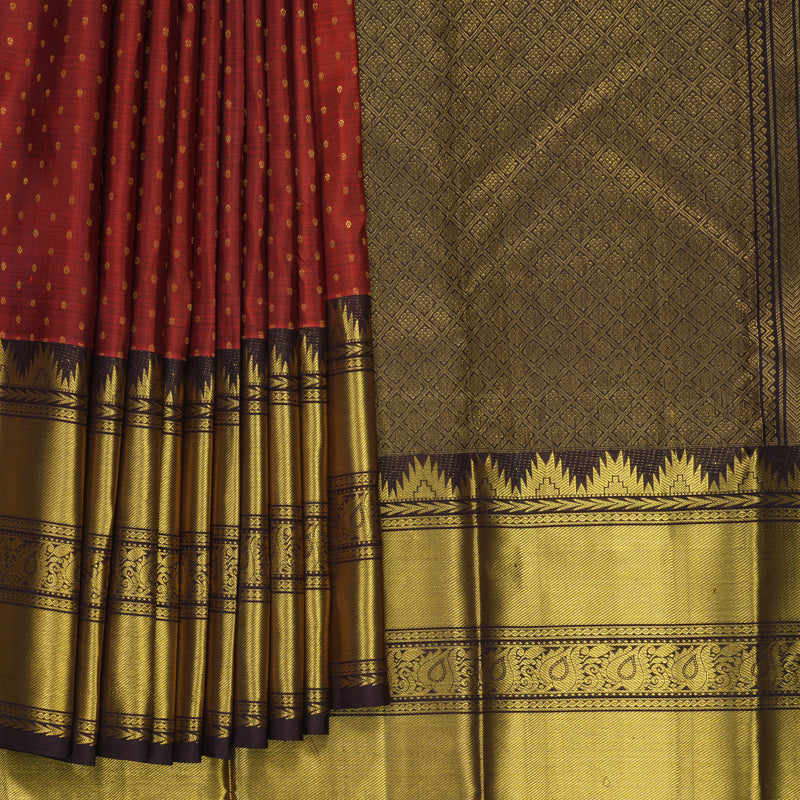 Hayagrivas Handloom Rust Orange Kanjivaram Silk Saree with Dark Brown Border KBE1913L6-2