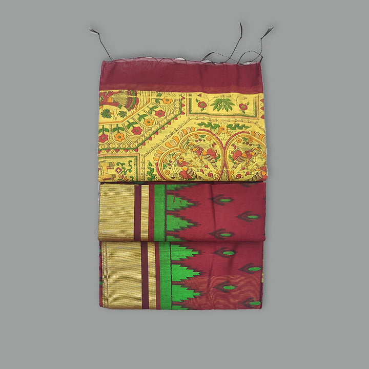 Hayagrivas Maroon Fancy Cotton Saree KBE1922L1-14